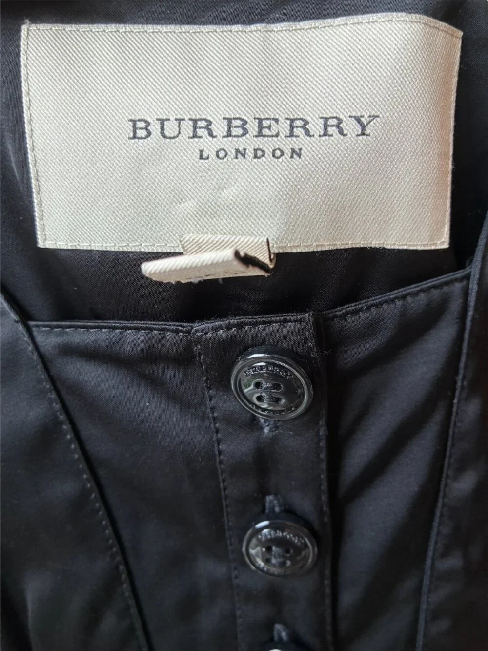 Burberry Vintage Black Sheath Dress w/ Squareneck & Button Detailing - Size 4 - Picture 7 of 14